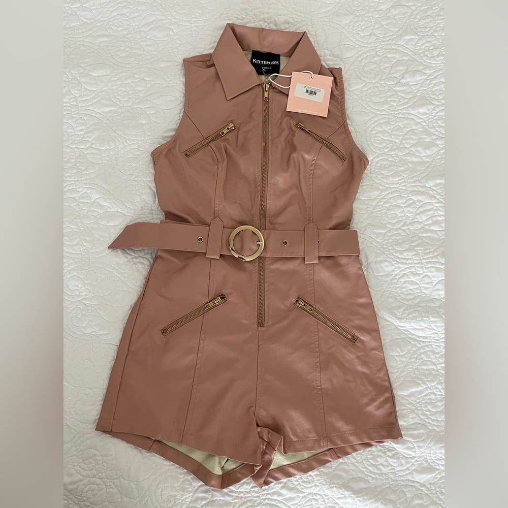 Kittenish Rose Faux Leather Romper